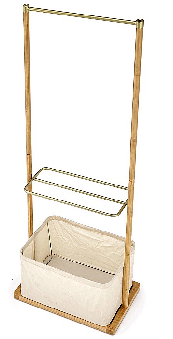 Stender pentru umerase cu spatiu depozitare HM WU31, lemn, metal cromat, natur [9]