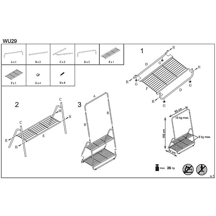 Stender pentru umerase cu suport dublu de pantofi HM WU29, metalic, negru [4]