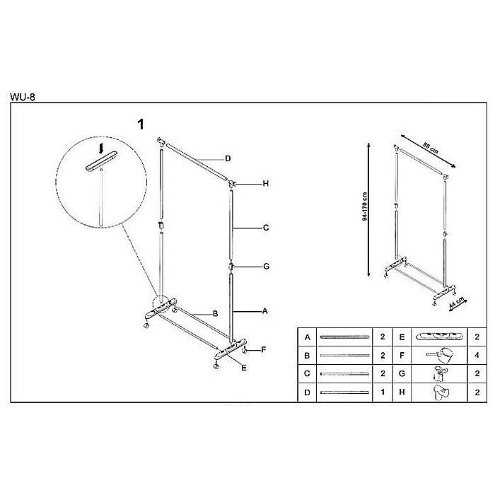 Suport de umerase pentru haine HM WU8, metalic, polipropilena, cu roti, raft pentru incaltaminte, inaltime ajustabila, negru [2]