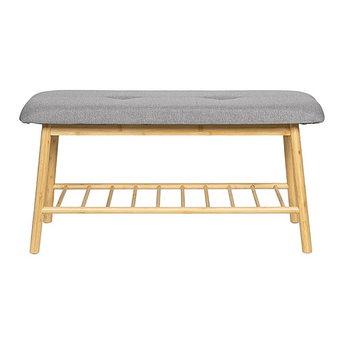 Suport pantofi cu bancuta KL Sandi, Bambus, capacitate 5 perechi, raft, stejar/gri [2]