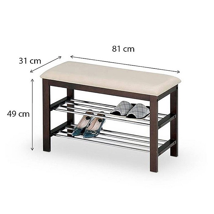 Suport pantofi HM ST3, cu bancuta, lemn, 2 rafturi, capacitate 8 perechi, crem/wenge [2]