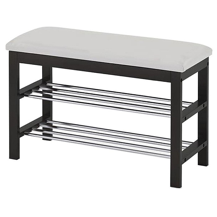 Suport pantofi HM ST3, cu bancuta, lemn, 2 rafturi, capacitate 8 perechi, alb/negru [1]