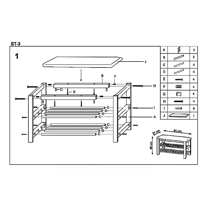 Suport pantofi HM ST3, cu bancuta, lemn, 2 rafturi, capacitate 8 perechi, alb/negru [2]