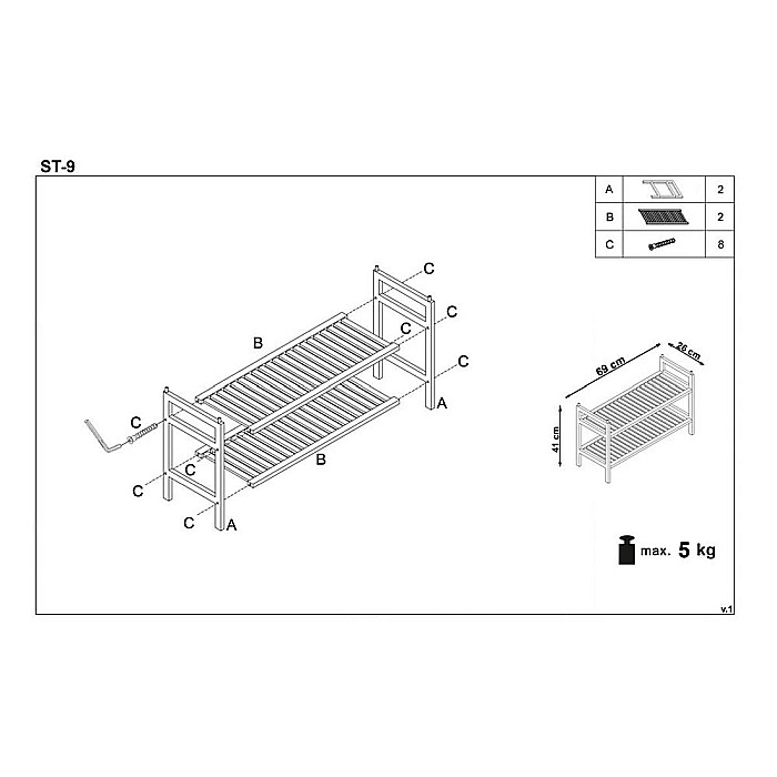 Suport pantofi HM ST9, cu 2 nivele, lemn masiv, capacitate 10 perechi, natur [3]