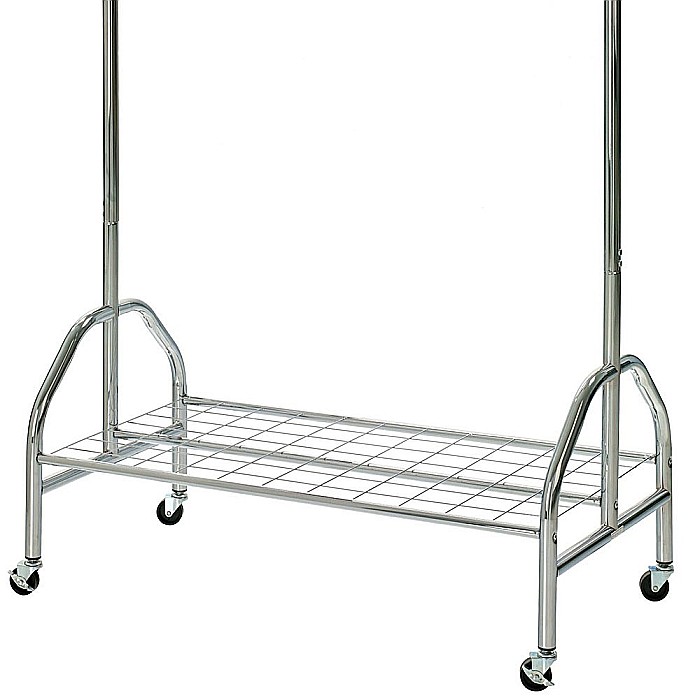 Suport pentru umerase, stender, HM WU18, cu raft dublu incaltaminte, metal cromat, cu roti [3]