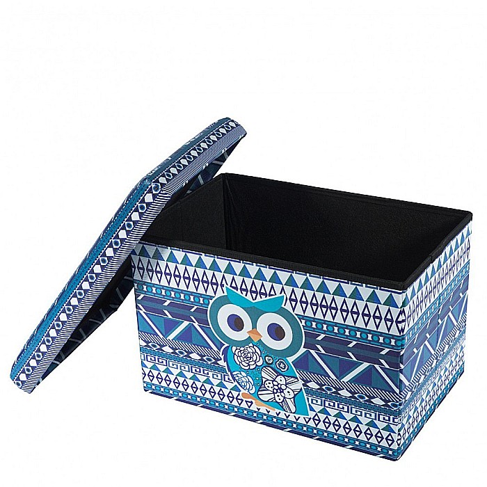 Taburete cu spatiu depozitare, Design, MDF/ Piele ecologica, 100 kg, 48 x 32 Blue Owl [4]