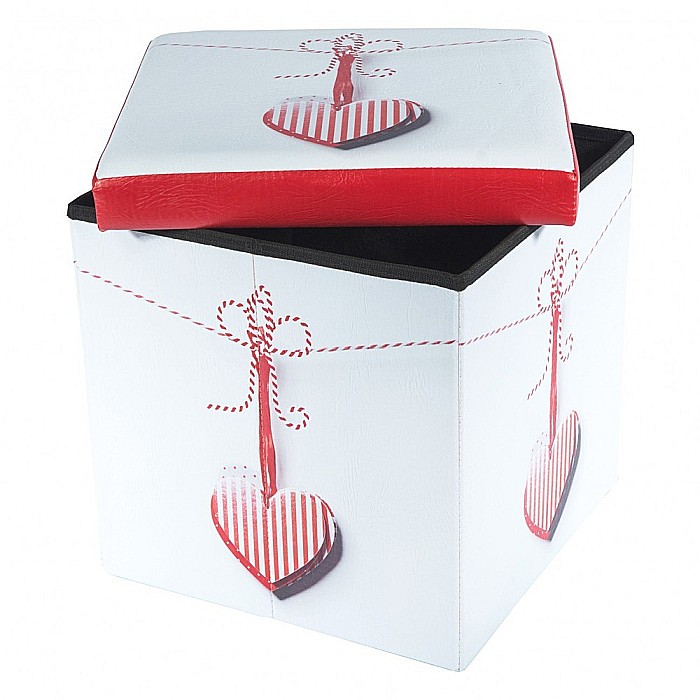 Taburete cu spatiu depozitare, Design, MDF/ Piele ecologica, 100 kg, 38 x 38, Martisor [3]