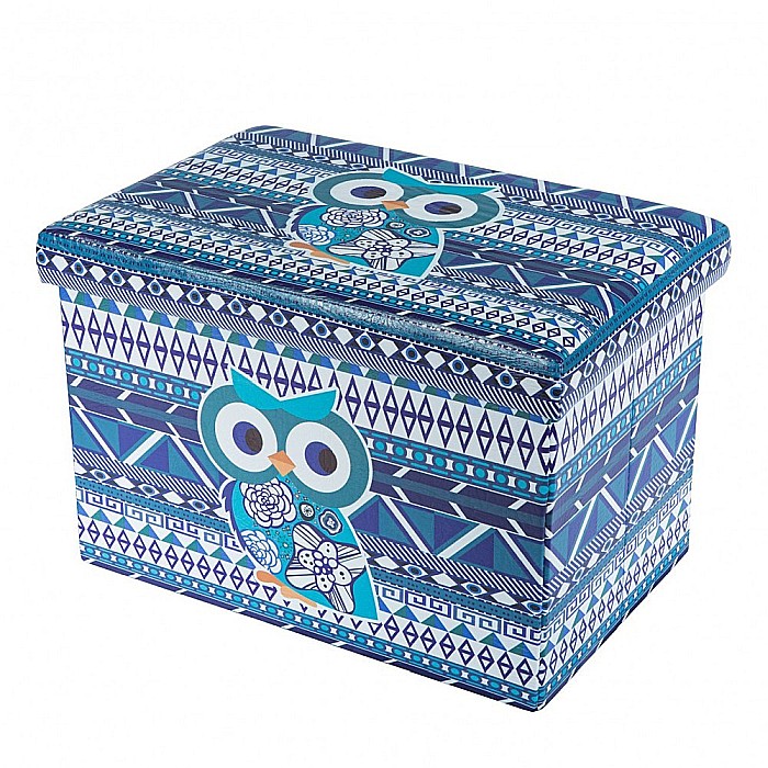 Taburete cu spatiu depozitare, Design, MDF/ Piele ecologica, 100 kg, 48 x 32 Blue Owl [1]