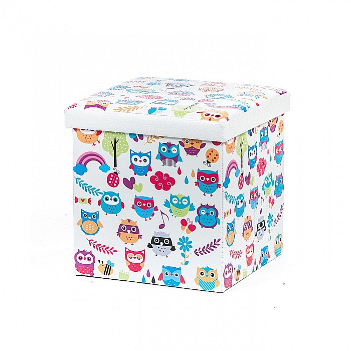Taburete cu spatiu depozitare, Design, MDF/ Piele ecologica, 100 kg, 38 x 38, Owls New [4]