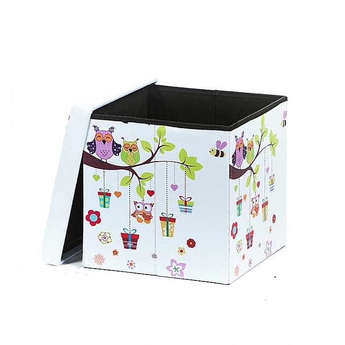 Taburete cu spatiu depozitare, Design, MDF/ Piele ecologica, 100 kg, 38 x 38 Owls [3]