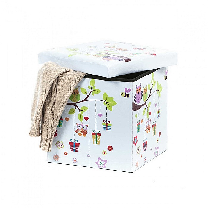 Taburete cu spatiu depozitare, Design, MDF/ Piele ecologica, 100 kg, 38 x 38 Owls [1]