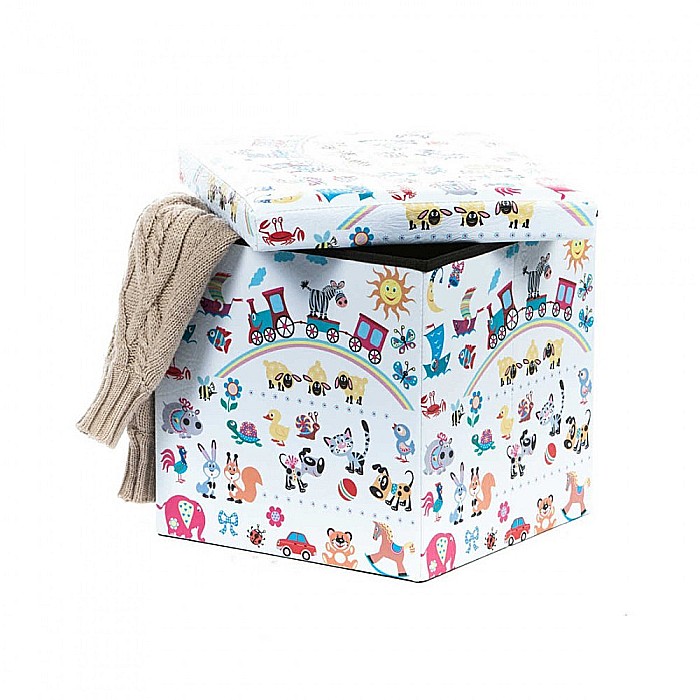 Taburete cu spatiu depozitare, Design, MDF/ Piele ecologica, 100 kg, 38 x 38, Toys [3]