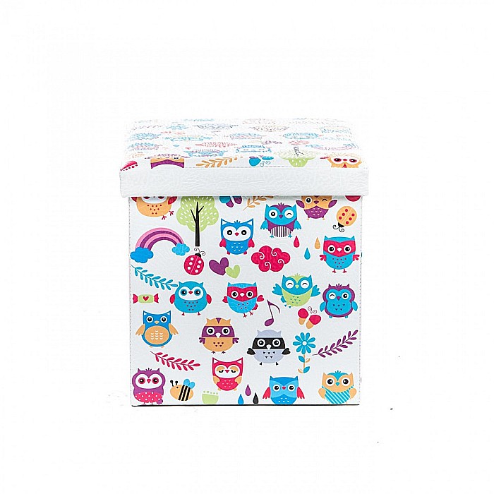Taburete cu spatiu depozitare, Design, MDF/ Piele ecologica, 100 kg, 38 x 38, Owls New [3]