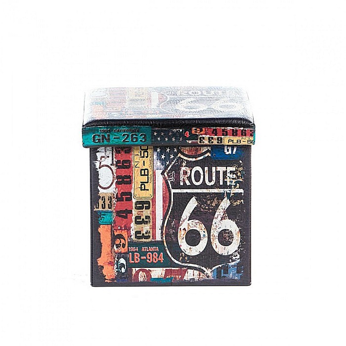 Taburete cu spatiu depozitare, Design, MDF/ Piele ecologica, 100 kg, 38 x 38, Route 66 [3]