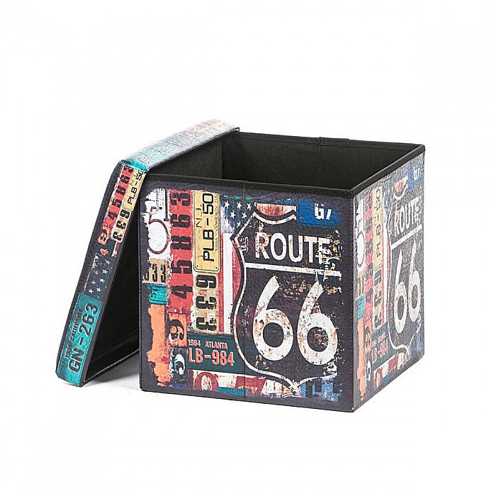 Taburete cu spatiu depozitare, Design, MDF/ Piele ecologica, 100 kg, 38 x 38, Route 66 [2]