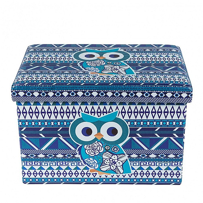 Taburete cu spatiu depozitare, Design, MDF/ Piele ecologica, 100 kg, 48 x 32 Blue Owl [2]