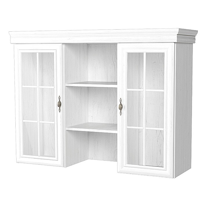 Vitrina living suprapozabila VMN4, 2 usi, 2 polite, Alb Antichizat [2]