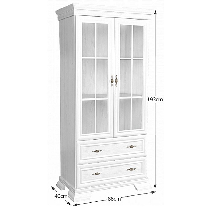Vitrina living VMW2, 2 usi, 2 sertare, Pal melaminat, cu insertii MDF, Alb Antichizat [5]