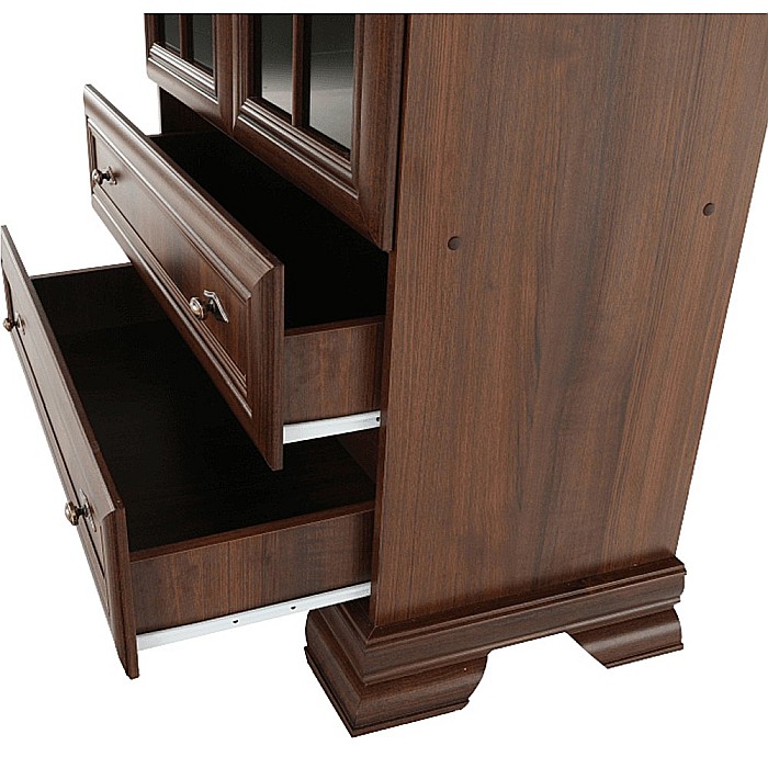 Vitrina living VMW2, 2 usi, 2 sertare, Pal melaminat, cu insertii MDF, Nuc [6]