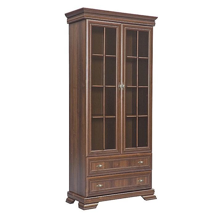 Vitrina living VMW2, 2 usi, 2 sertare, Pal melaminat, cu insertii MDF, Nuc [3]