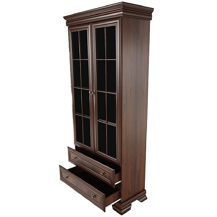 Vitrina living VMW2, 2 usi, 2 sertare, Pal melaminat, cu insertii MDF, Nuc [5]