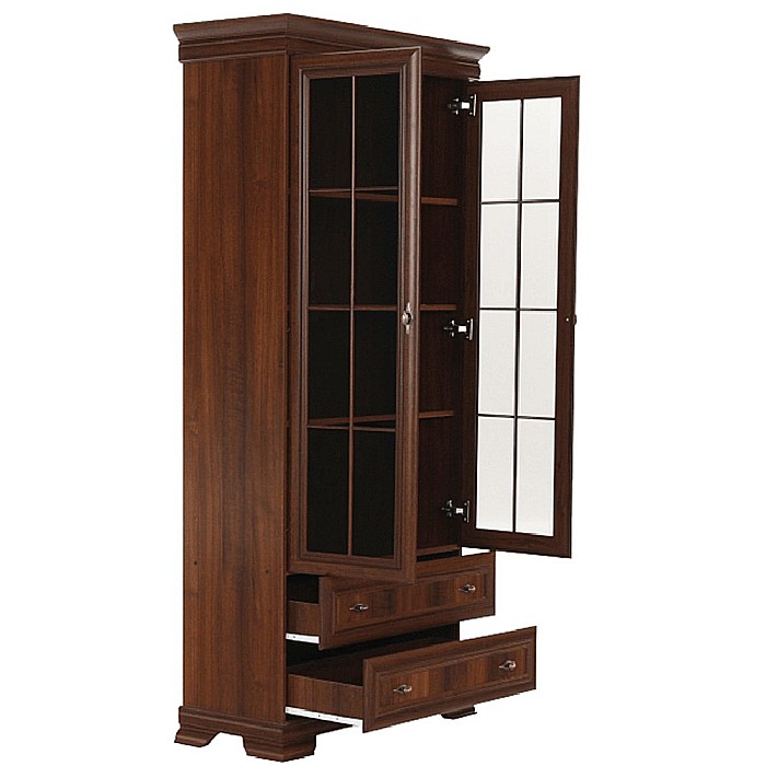 Vitrina living VMW2, 2 usi, 2 sertare, Pal melaminat, cu insertii MDF, Nuc [4]