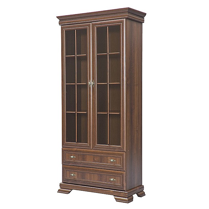 Vitrina living VMW2, 2 usi, 2 sertare, Pal melaminat, cu insertii MDF, Nuc [2]