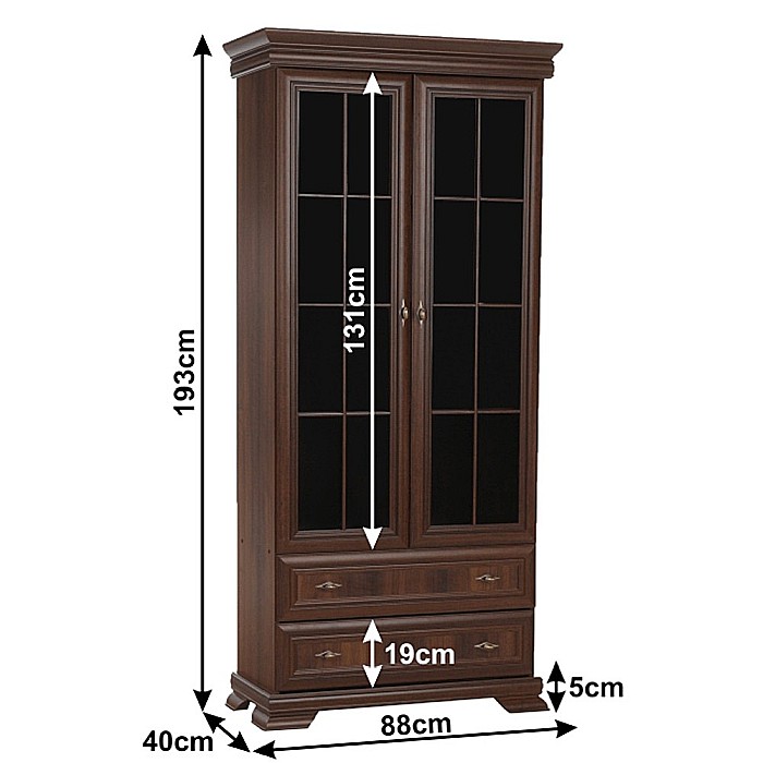 Vitrina living VMW2, 2 usi, 2 sertare, Pal melaminat, cu insertii MDF, Nuc [8]