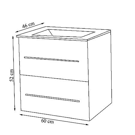 Baza cu lavoar ceramic GN0541, mobilier baie suspendat 60 cm, front MDF, 2 sertare, glisiere soft close, alb [2]