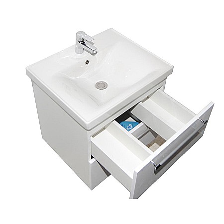 Baza cu lavoar ceramic GN0541, mobilier baie suspendat 60 cm, front MDF, 2 sertare, glisiere soft close, alb [4]