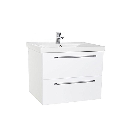 Baze cu lavoar - Baza cu lavoar ceramic GN0541, mobilier baie suspendat 60 cm, front MDF, 2 sertare, glisiere soft close, alb