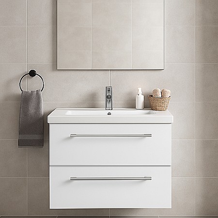 Baza cu lavoar ceramic GN0541, mobilier baie suspendat 60 cm, front MDF, 2 sertare, glisiere soft close, alb [1]