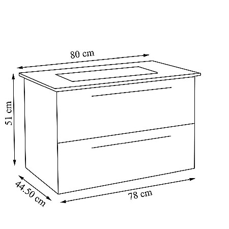 Baza cu lavoar ceramic GN0541, mobilier baie suspendat 80 cm, front MDF, 2 sertare, glisiere soft close, alb [2]