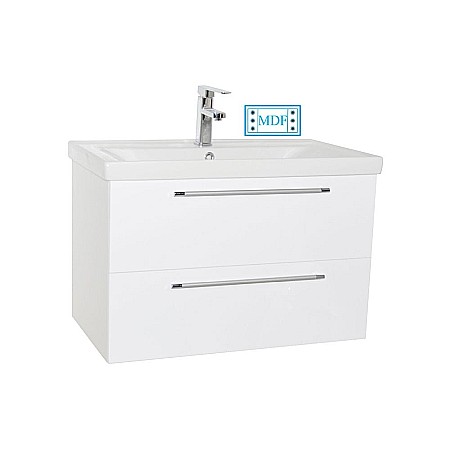 Baze cu lavoar - Baza cu lavoar ceramic GN0541, mobilier baie suspendat 80 cm, front MDF, 2 sertare, glisiere soft close, alb