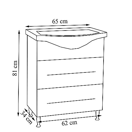 Baza cu lavoar ceramic GN1871, mobilier baie 65 cm, front MDF, 1 sertar, 1 usa, picioare cromate reglabile, manere cromate, alb [3]