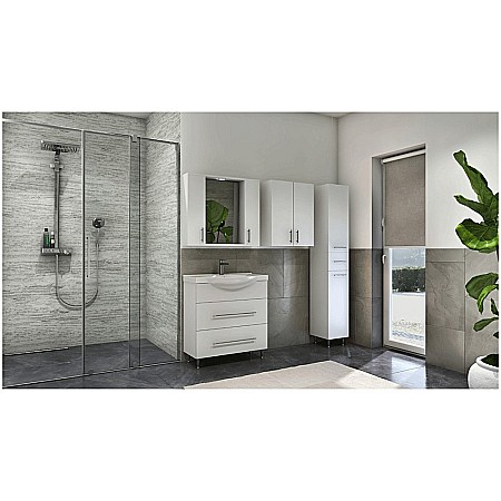 Baza cu lavoar ceramic GN1871, mobilier baie 65 cm, front MDF, 1 sertar, 1 usa, picioare cromate reglabile, manere cromate, alb [2]