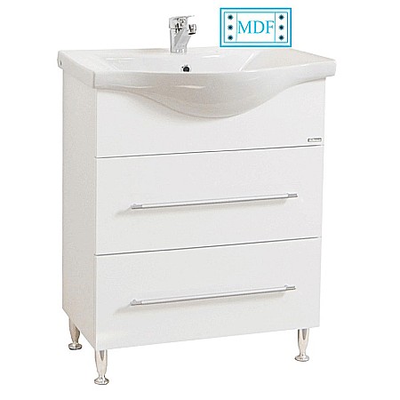 Baze cu lavoar - Baza cu lavoar ceramic GN1871, mobilier baie 65 cm, front MDF, 1 sertar, 1 usa, picioare cromate reglabile, manere cromate, alb