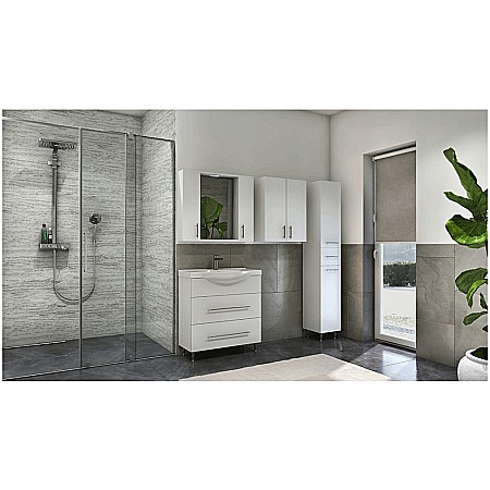 Baza cu lavoar ceramic GN1871, mobilier baie 80 cm, front MDF, 1 sertar, 1 usa, glisiere soft close, picioare cromate reglabile, alb [4]
