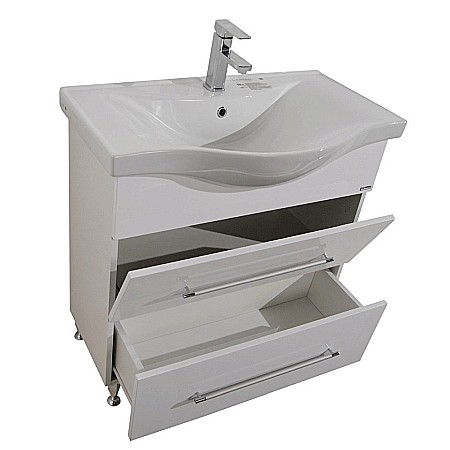 Baza cu lavoar ceramic GN1871, mobilier baie 80 cm, front MDF, 1 sertar, 1 usa, glisiere soft close, picioare cromate reglabile, alb [3]