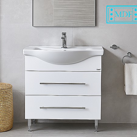Baza cu lavoar ceramic GN1871, mobilier baie 80 cm, front MDF, 1 sertar, 1 usa, glisiere soft close, picioare cromate reglabile, alb [1]
