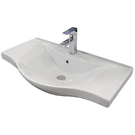 Baza cu lavoar ceramic GN1871, mobilier baie 80 cm, front MDF, 1 sertar, 1 usa, glisiere soft close, picioare cromate reglabile, alb [2]