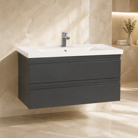 Baza si lavoar baie GN7861 - 90 cm, gri antracit, suspendat