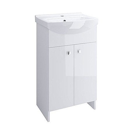 Produse - Baza si lavoar ceramic CS Cati, mobilier baie stativ 50 cm, front PAL, 2 usi, alb