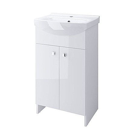 Baza si lavoar ceramic CS Cati, mobilier baie stativ 50 cm, front PAL, 2 usi, alb [1]