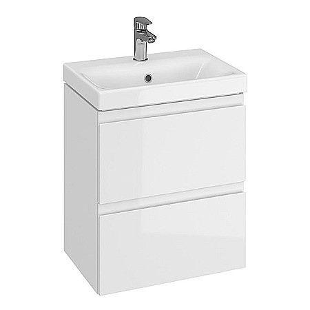 Baza si lavoar ceramic CS9731, mobilier baie suspendat 50 cm, dreptunghiular, front MDF, 2 sertare, glisiere soft close, alb [1]