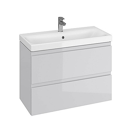 Baza si lavoar ceramic CS9741, mobilier baie suspendat 80 cm, dreptunghiular, front MDF, 2 sertare, glisiere soft close, gri [1]
