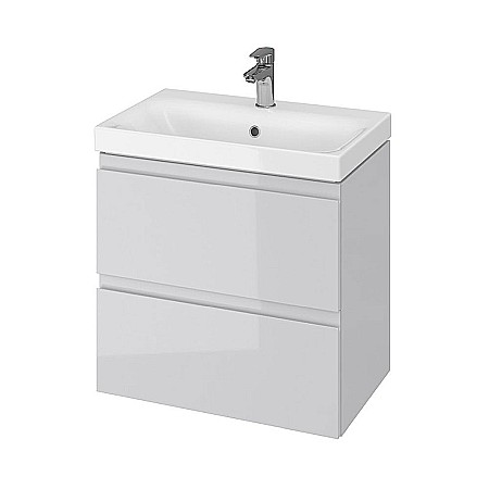 Produse - Baza si lavoar ceramic CS9761, mobilier baie suspendat 60 cm, dreptunghiular, front MDF, 2 sertare, glisiere soft close, gri