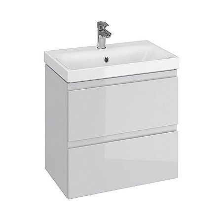 Baza si lavoar ceramic CS9761, mobilier baie suspendat 60 cm, dreptunghiular, front MDF, 2 sertare, glisiere soft close, gri [2]