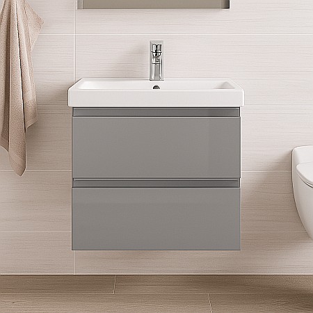 Baza si lavoar ceramic CS9761, mobilier baie suspendat 60 cm, dreptunghiular, front MDF, 2 sertare, glisiere soft close, gri [1]