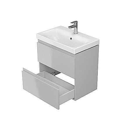 Baza si lavoar ceramic CS9821 Slim, mobilier baie suspendat 50 cm, dreptunghiular, front MDF, 2 sertare, glisiere soft close, gri [2]